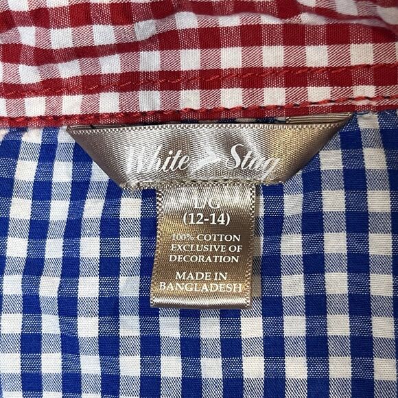 White Stag Womens Large Christmas Gingham Button Down Roll Tab Shirt Embroidered - Picture 10 of 13